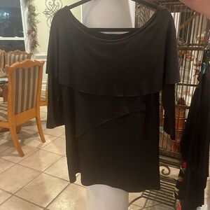 EVA VARRO 3/4 SLEEVES layered tiered  TUNIC BLACK